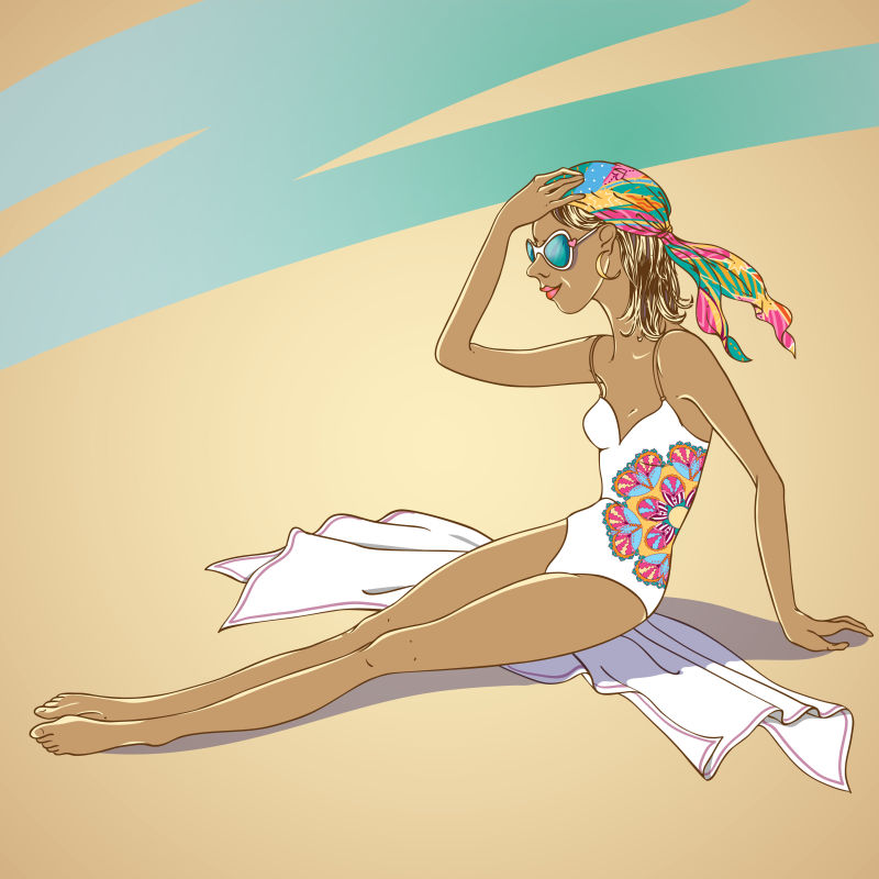 矢量海滩上的美女