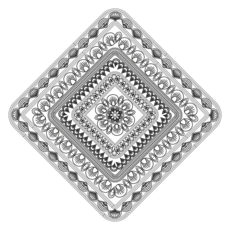 黑白曼荼罗方形装饰矢量插图