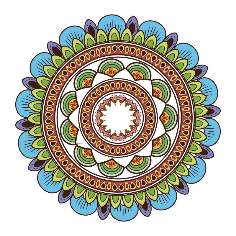 多色装饰曼荼罗图标矢量插图