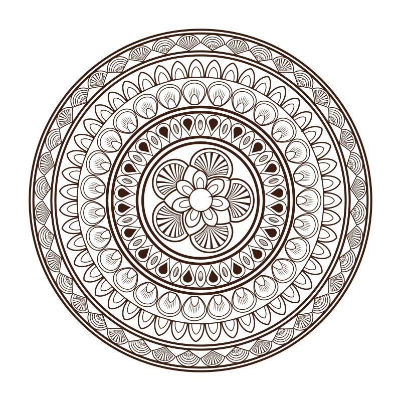 黑白圆形装饰线条曼荼罗图标矢量插图