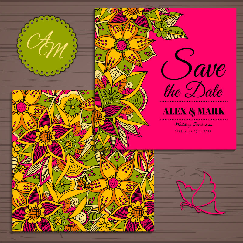 花纹图案婚礼邀请卡矢量设计