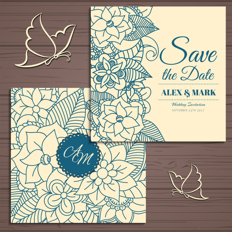 矢量的复古方形婚礼邀请卡