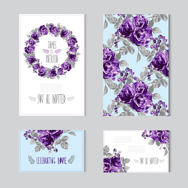 创意矢量紫色花卉元素卡片设计
