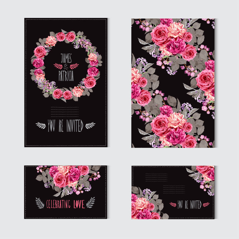 创意矢量粉色花卉元素的装饰卡片设计