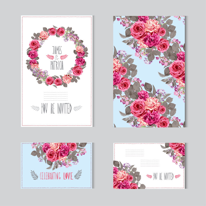 创意矢量美丽花卉元素的卡片设计