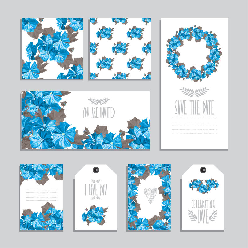 创意矢量蓝色花卉元素的卡片设计