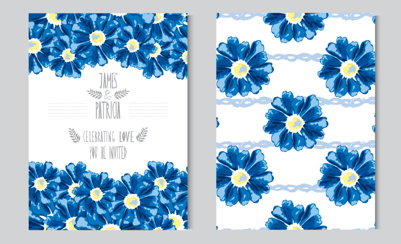 矢量蓝色花卉元素的装饰卡片设计