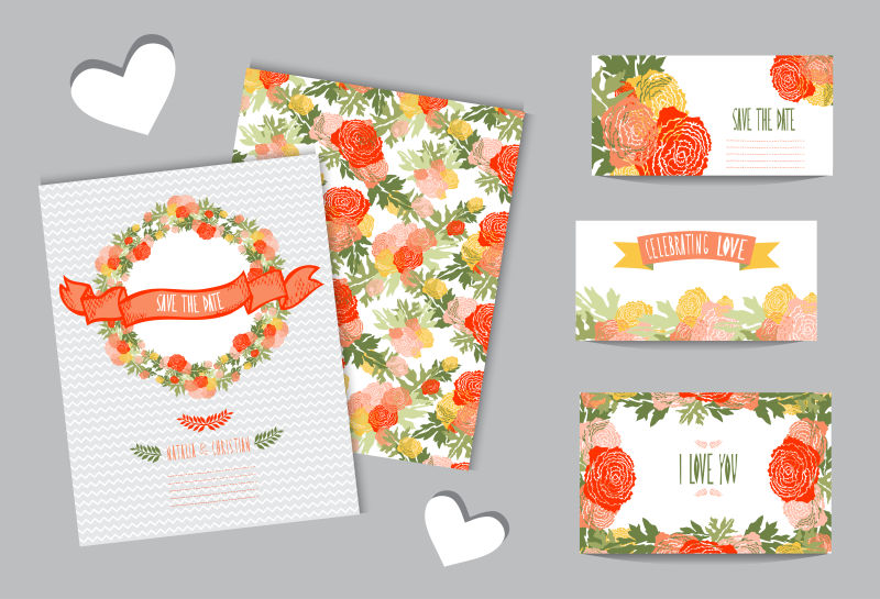 矢量创意橙色花朵装饰的卡片设计