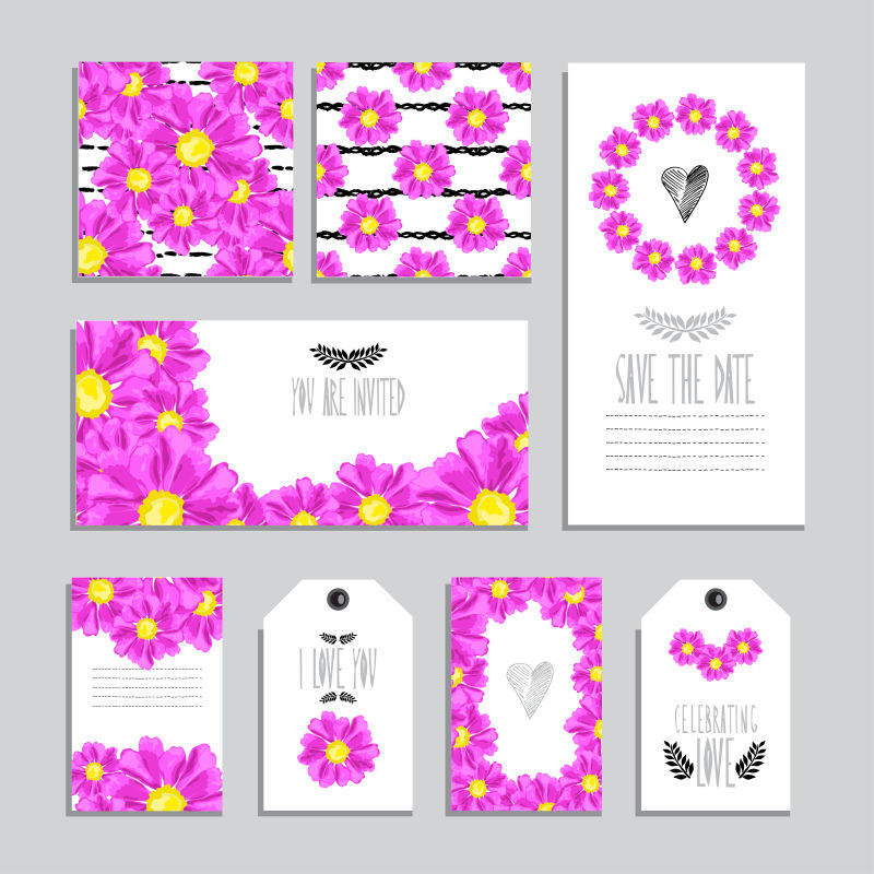 创意矢量粉色花朵元素的装饰卡片设计