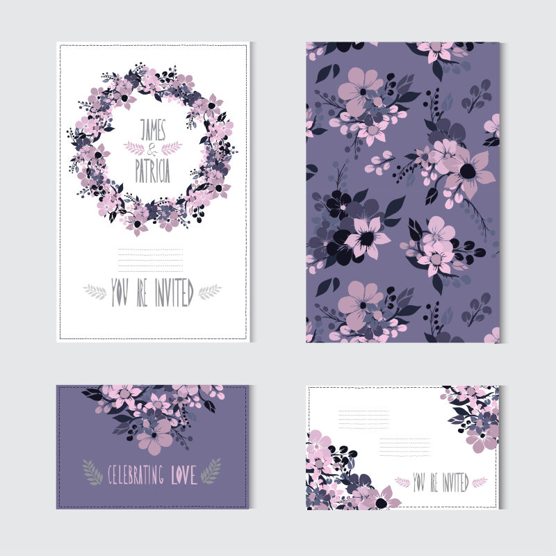 创意矢量紫色花卉元素的卡片设计