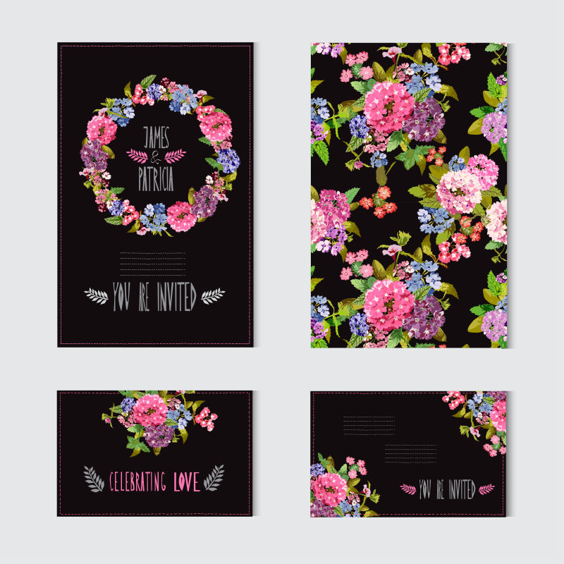 矢量花卉元素的装饰卡片设计