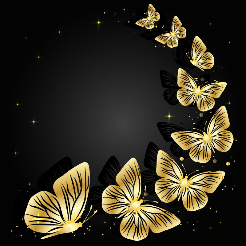 抽象矢量金色蝴蝶装饰的卡片设计
