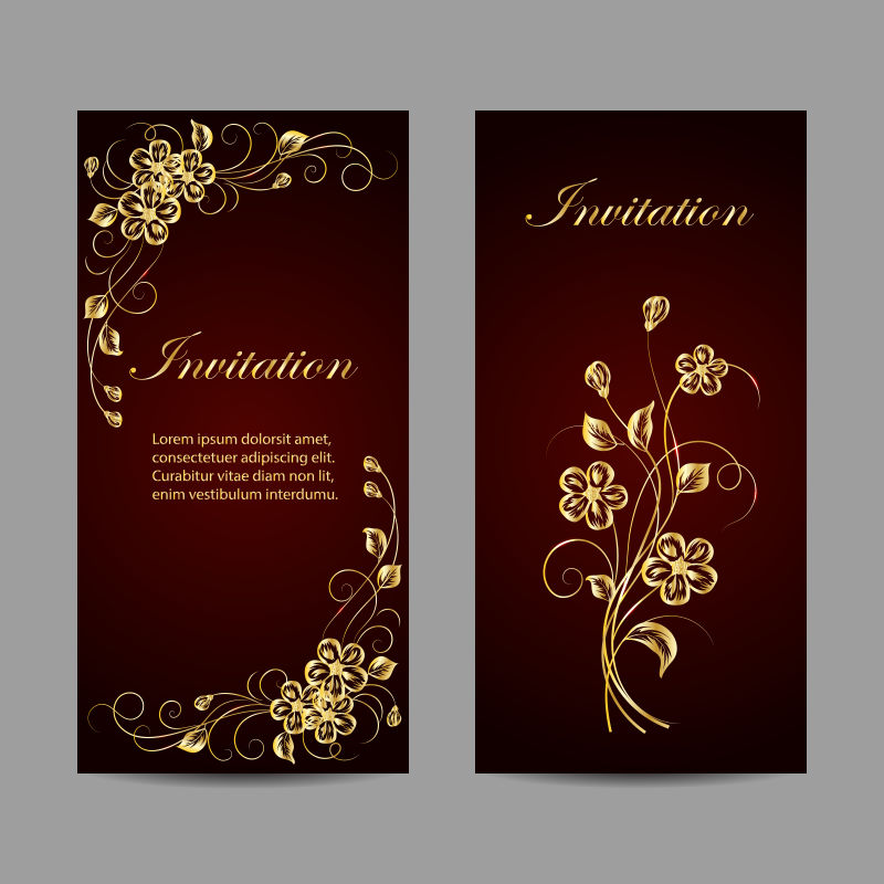 矢量金色花卉装饰的邀请卡片设计