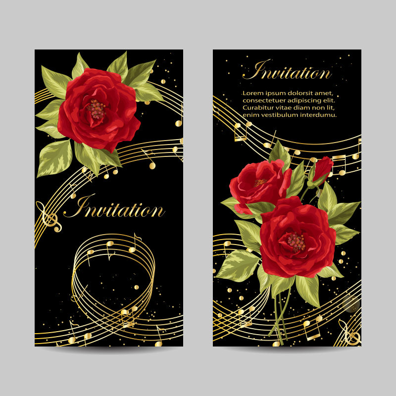 矢量红色玫瑰元素的装饰卡片背景