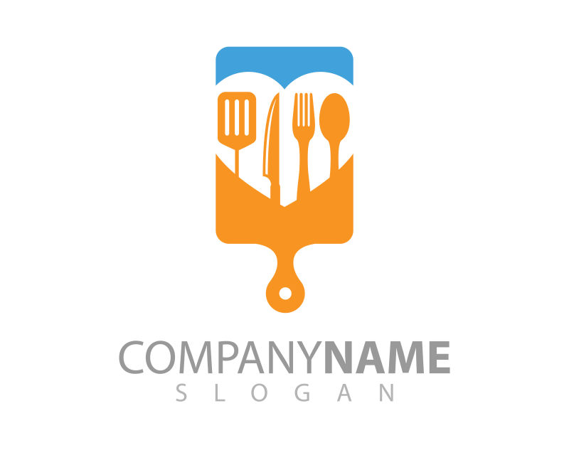 抽象矢量现代厨具元素的平面标志设计