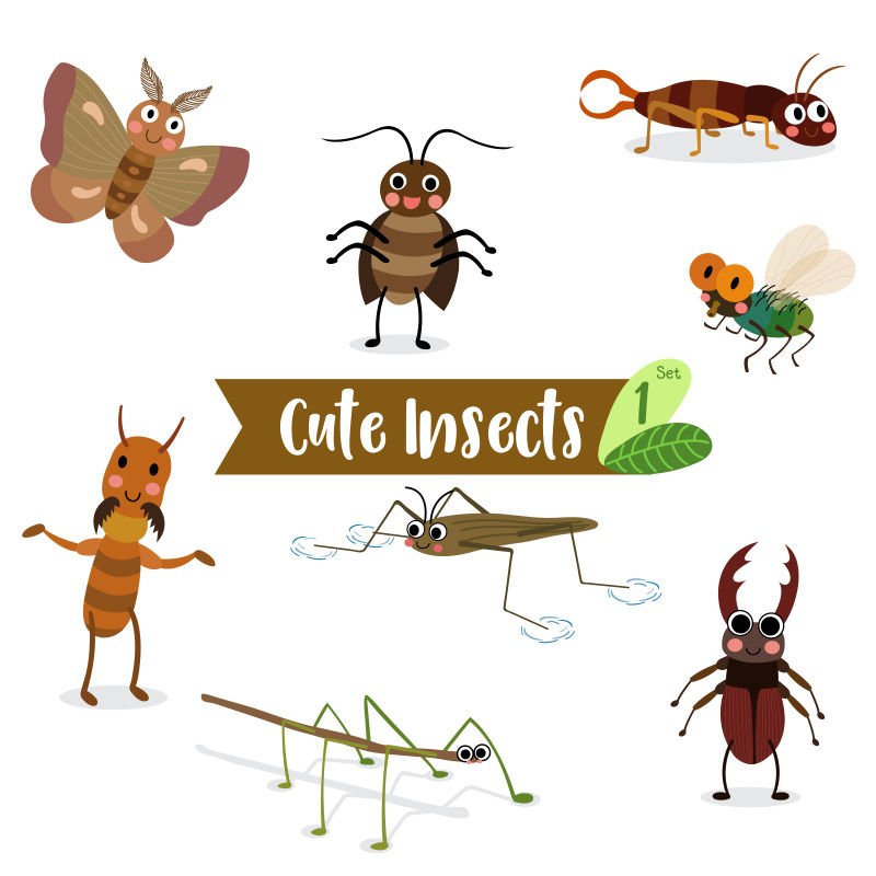 可爱的矢量卡通昆虫