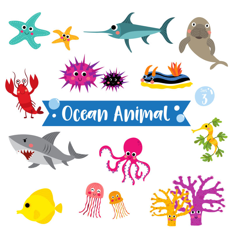 矢量卡通海洋动物图片 白色背景下的海洋动物素材 高清图片 摄影照片 寻图免费打包下载
