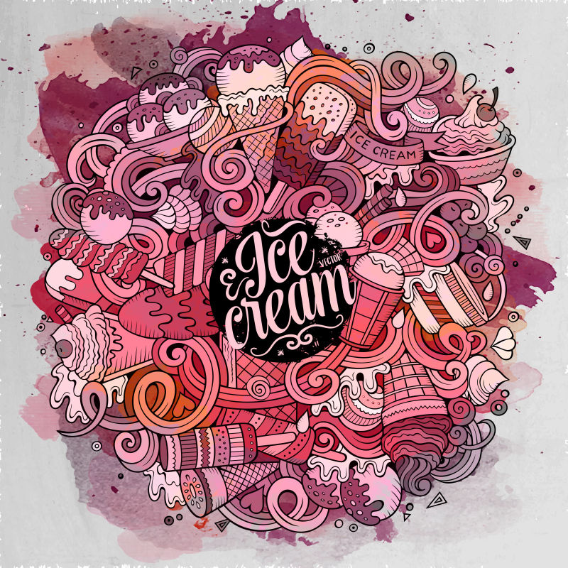 卡通手绘涂鸦冰淇淋矢量插图