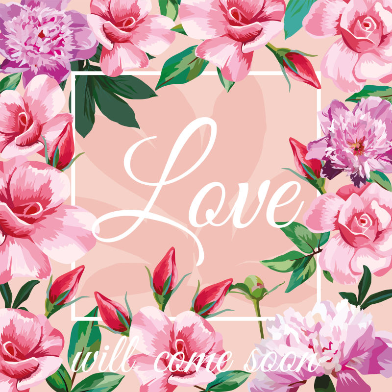 爱情标语粉色玫瑰背景矢量插图