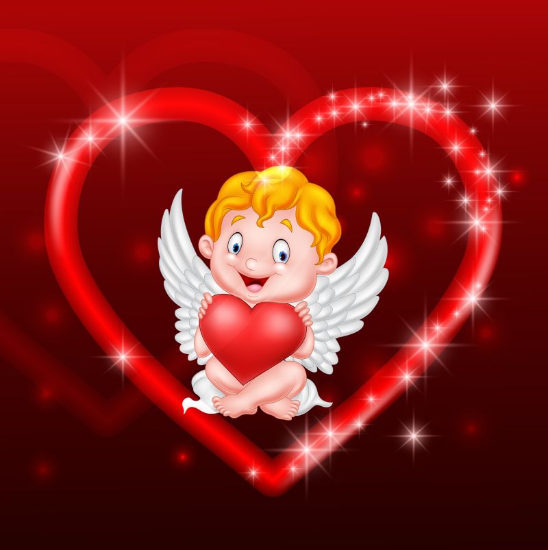 可爱的爱神矢量插图
