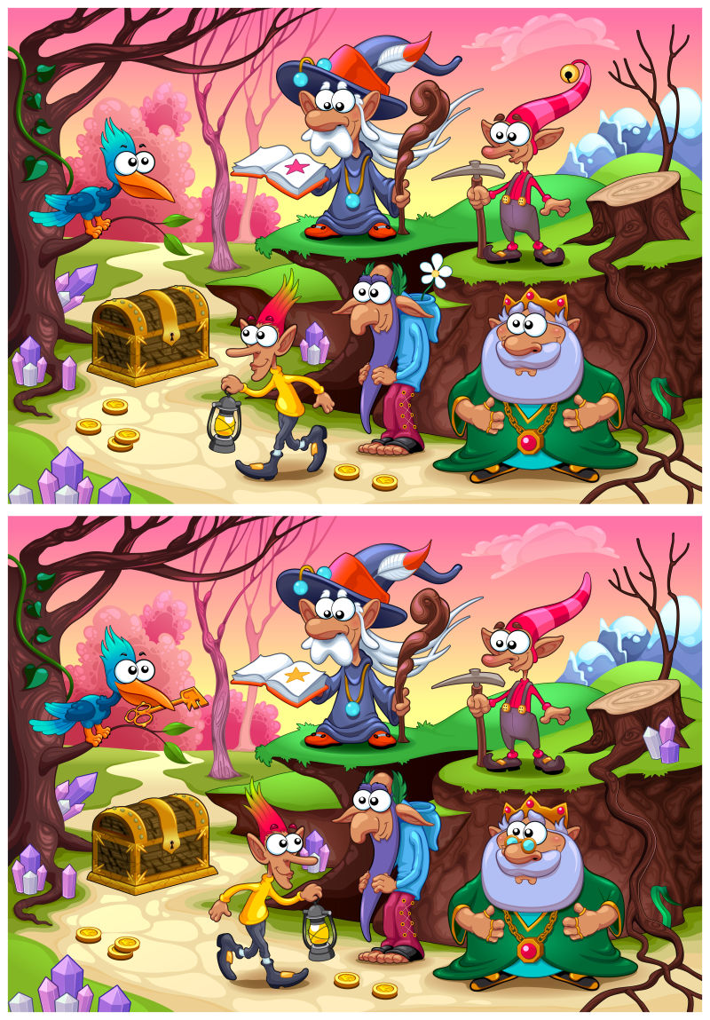 矢量寻找宝藏的小矮人差异图