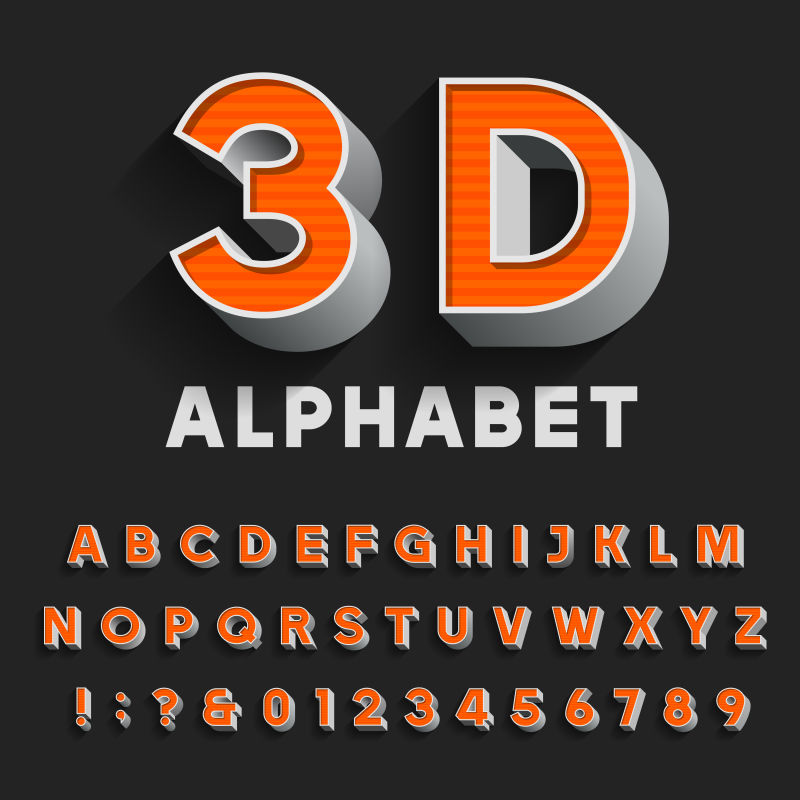 创意矢量三维复古橙色字母字体设计