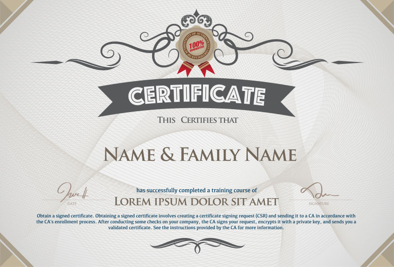 黄金详细证明书矢量插图