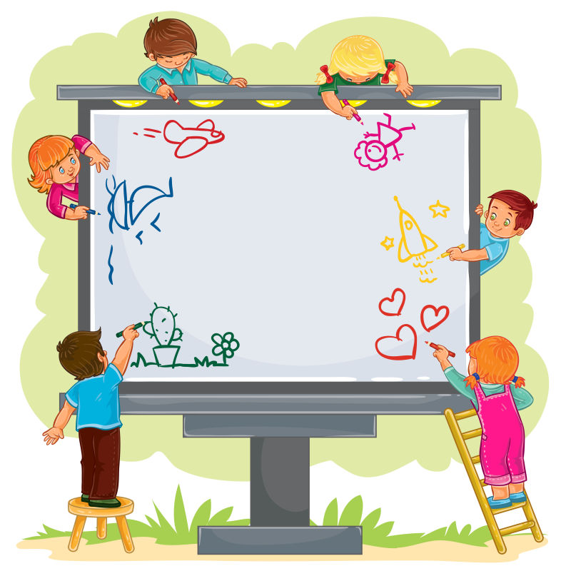 作画的儿童插图矢量设计