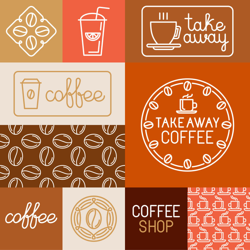 矢量咖啡杯和商店线型图标