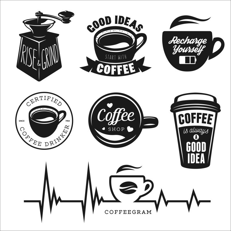 与咖啡相关的海报与报价设计元素集矢量插图