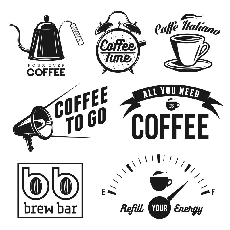 与咖啡相关的设计元素集矢量插图