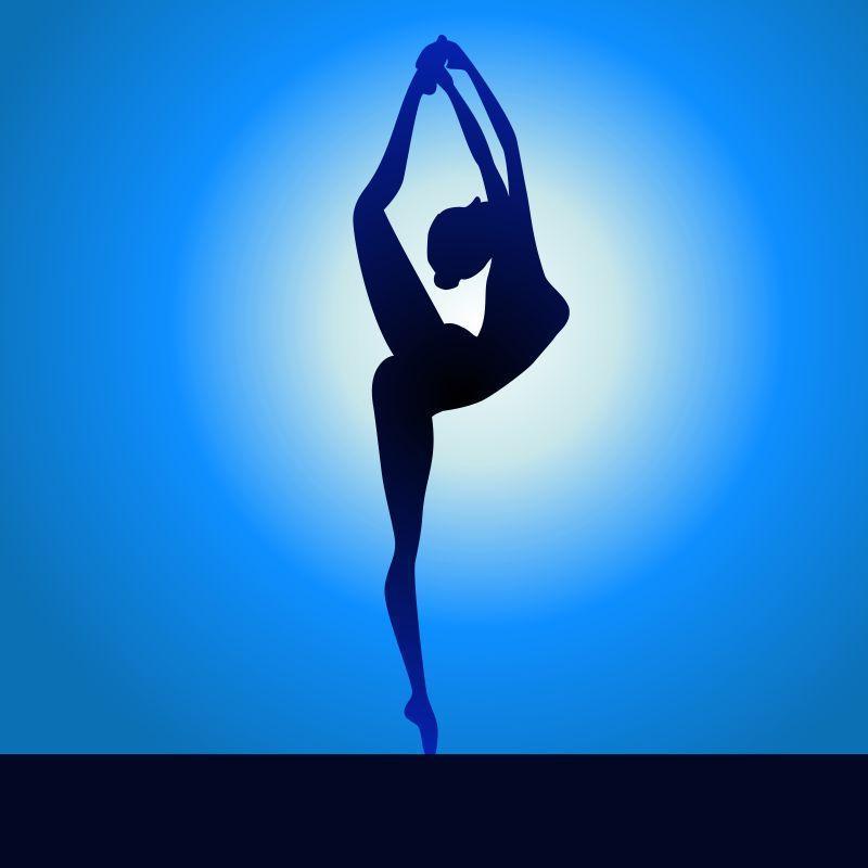 剪影一个女人的专业瑜伽姿势在海滩上日落矢量插图