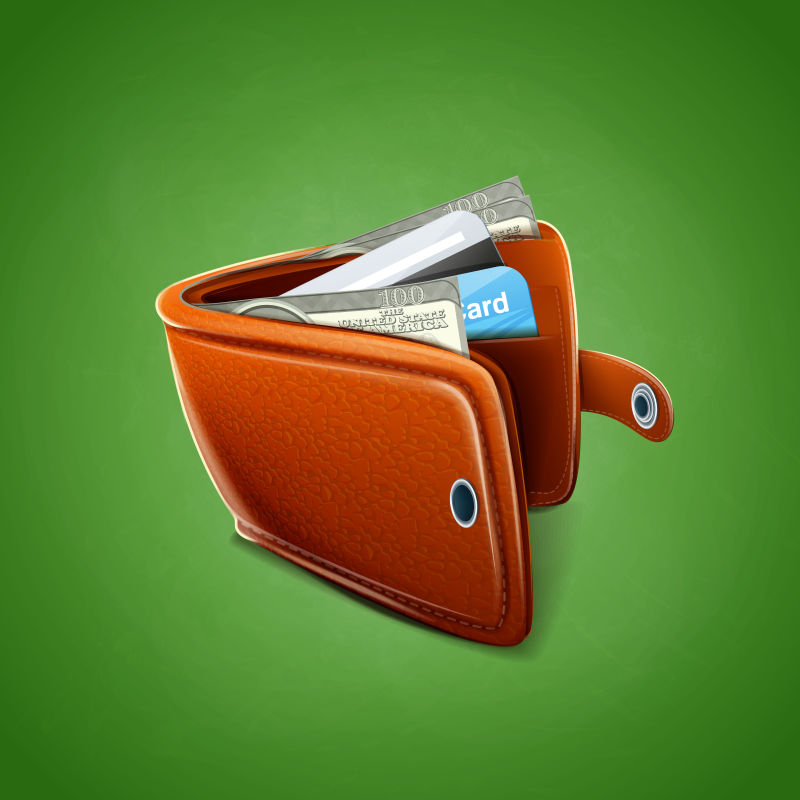 抽象矢量装了很多钱的钱包设计