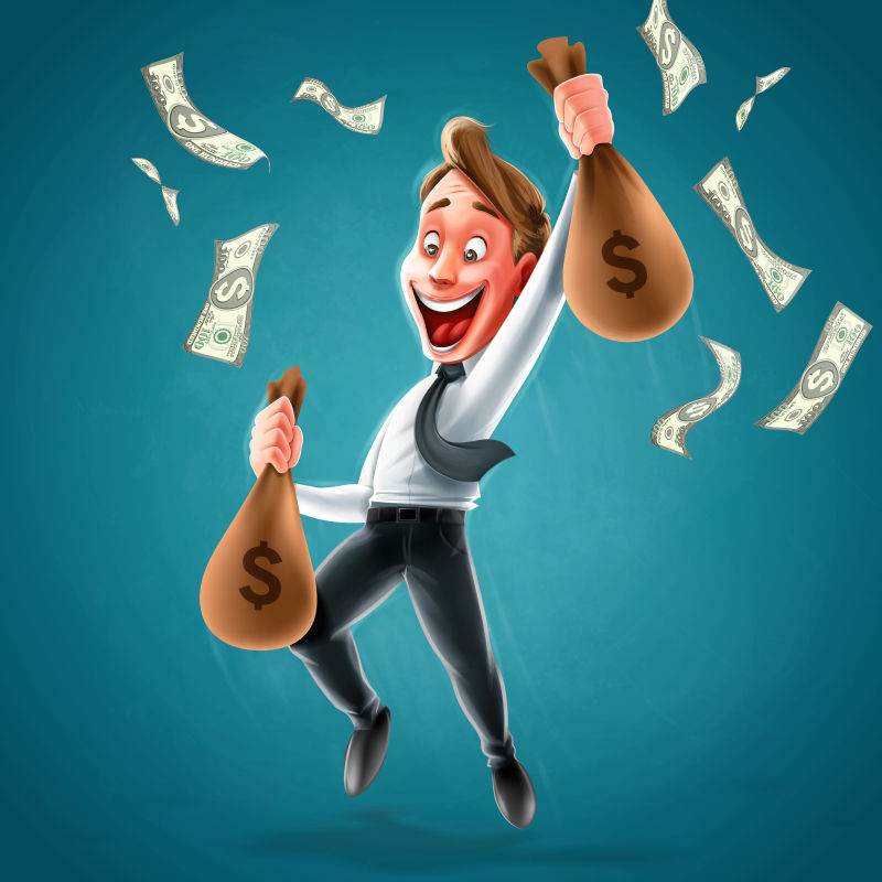 创意矢量拿了很多钱的商人插图