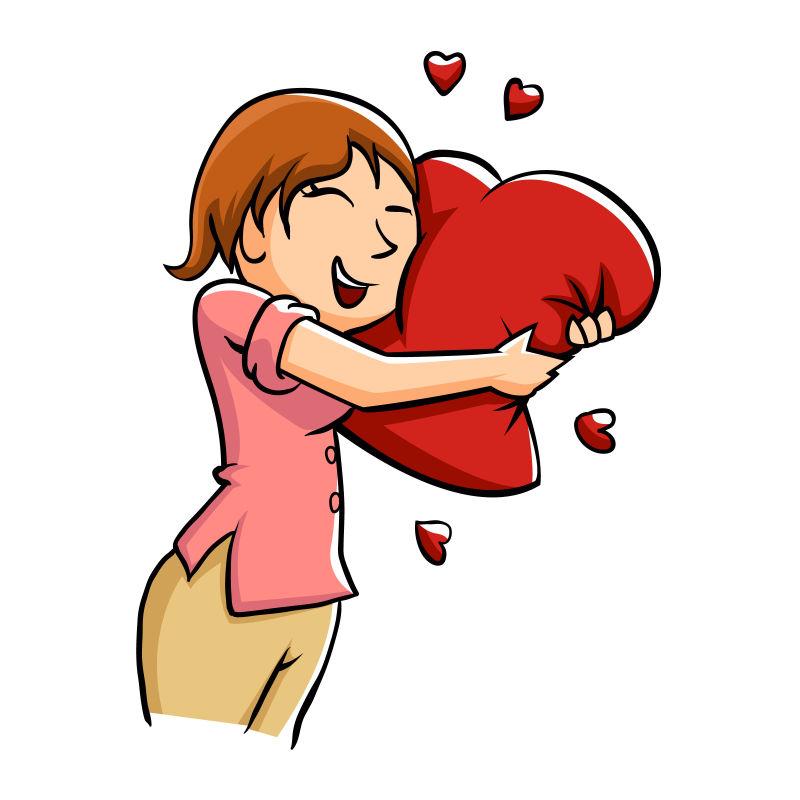 女孩拥抱的心矢量