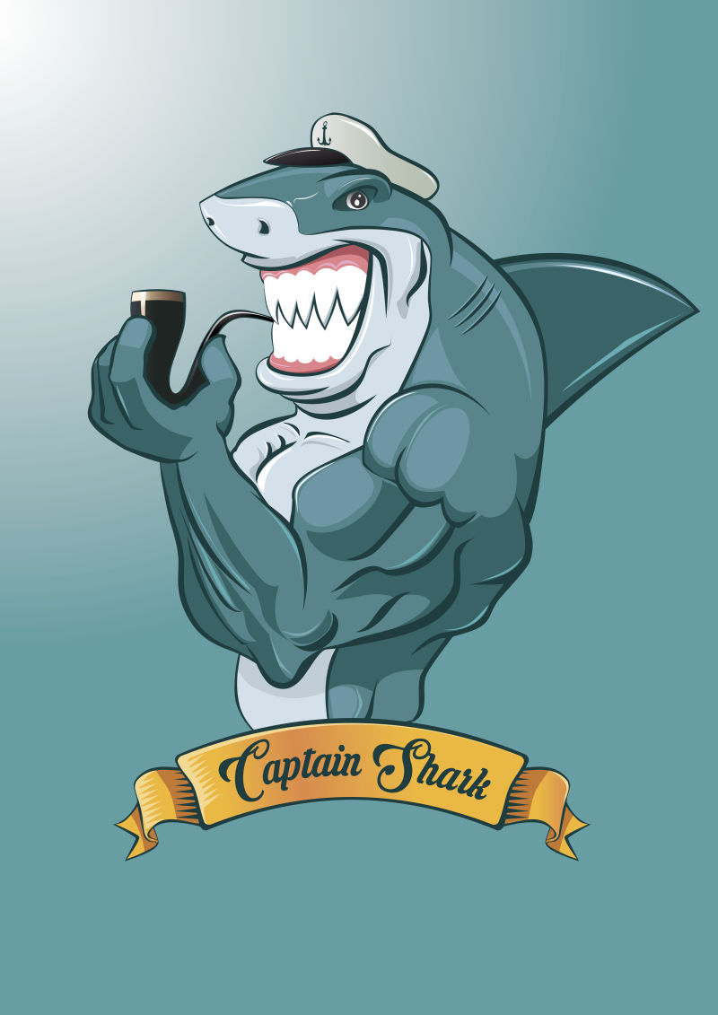 创意矢量卡通健壮的鲨鱼插图