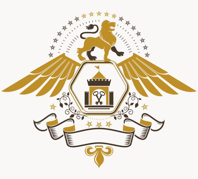抽象矢量狮子元素的华丽徽章设计