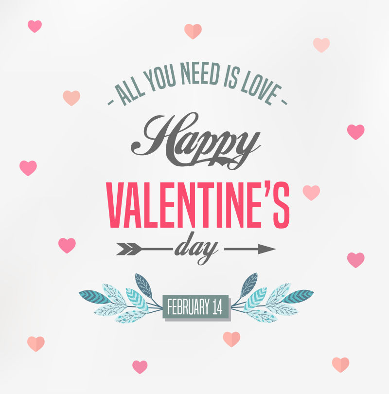 粉红色爱心图案情人节贺卡矢量设计