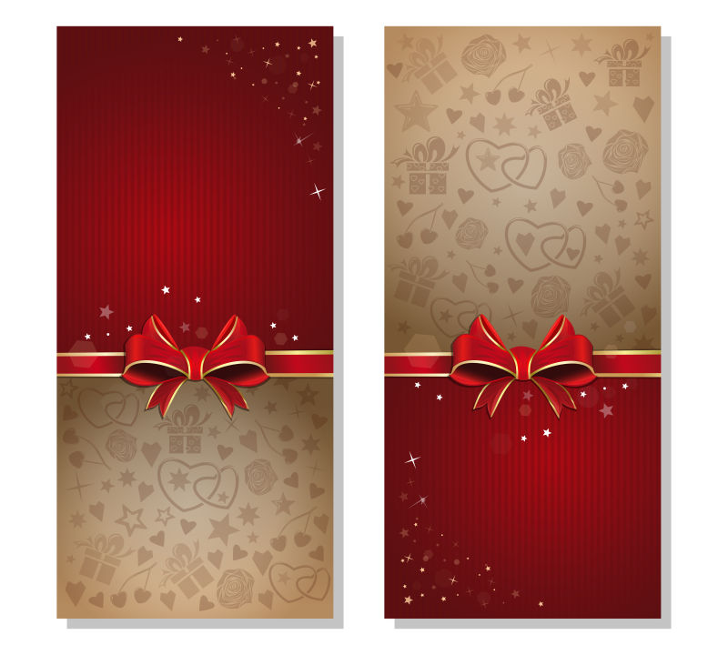 红丝带装饰的情人节卡片矢量设计