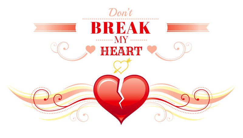 情人节破碎爱心矢量插图