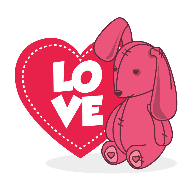 情人节粉色兔子玩偶矢量插图