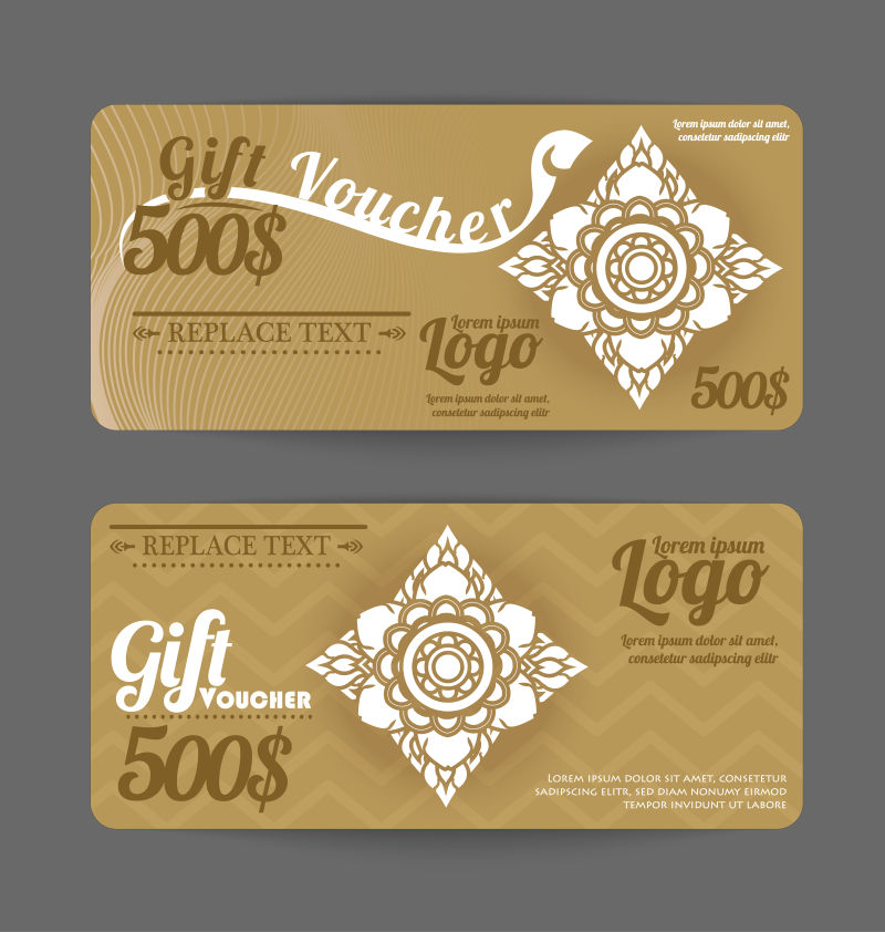 创意矢量棕色泰国花纹装饰的的礼品券设计