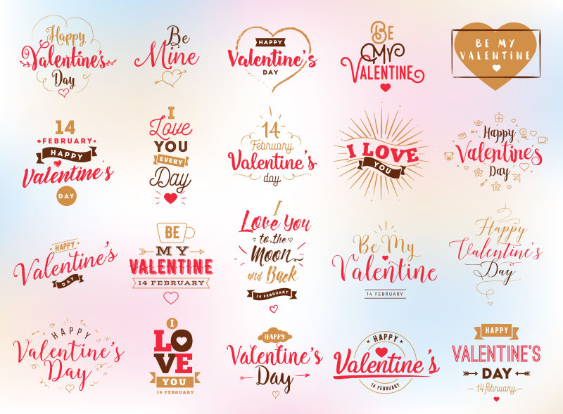 情人节快乐排版集矢量文本