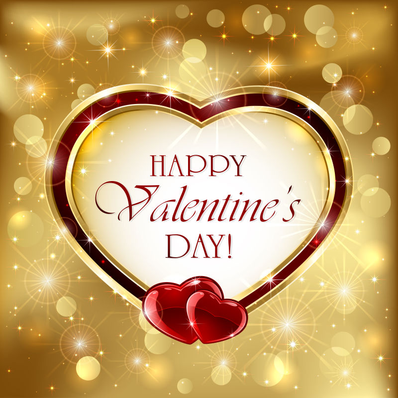 金色背景下的情人心矢量