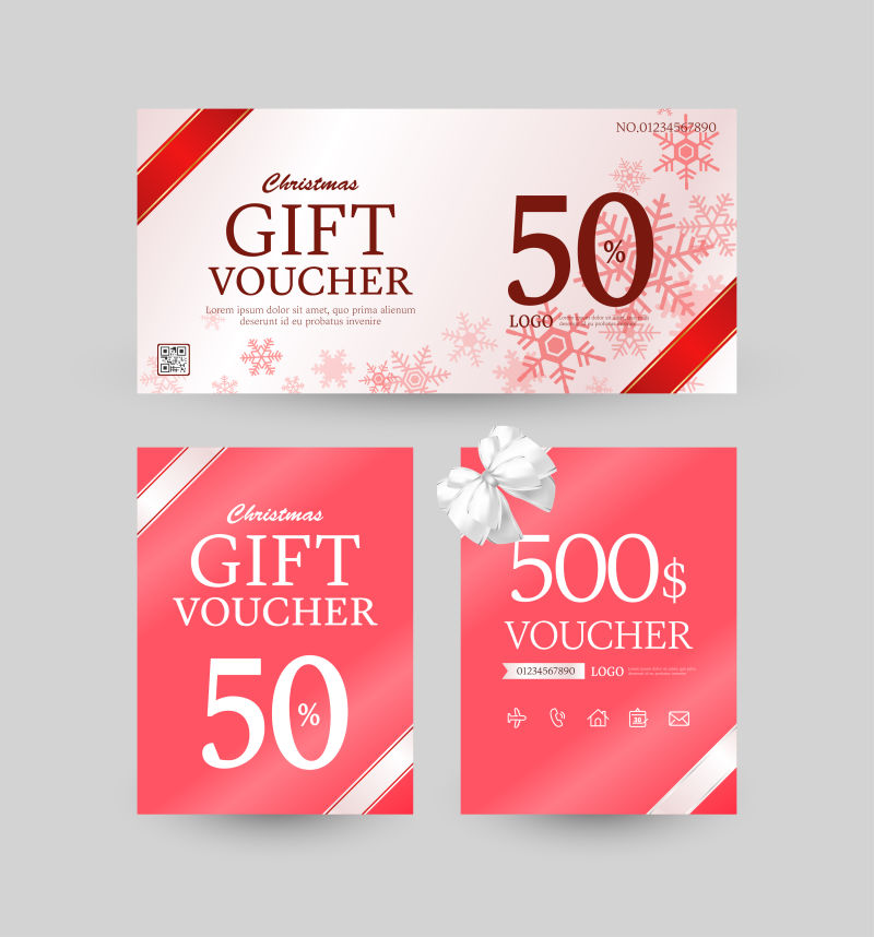 创意矢量现代粉色雪花元素的商品礼品券设计