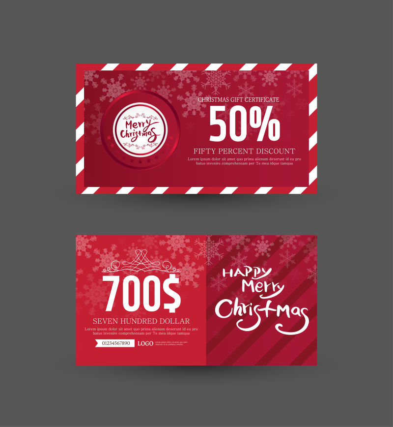 抽象矢量红色圣诞季礼品券设计