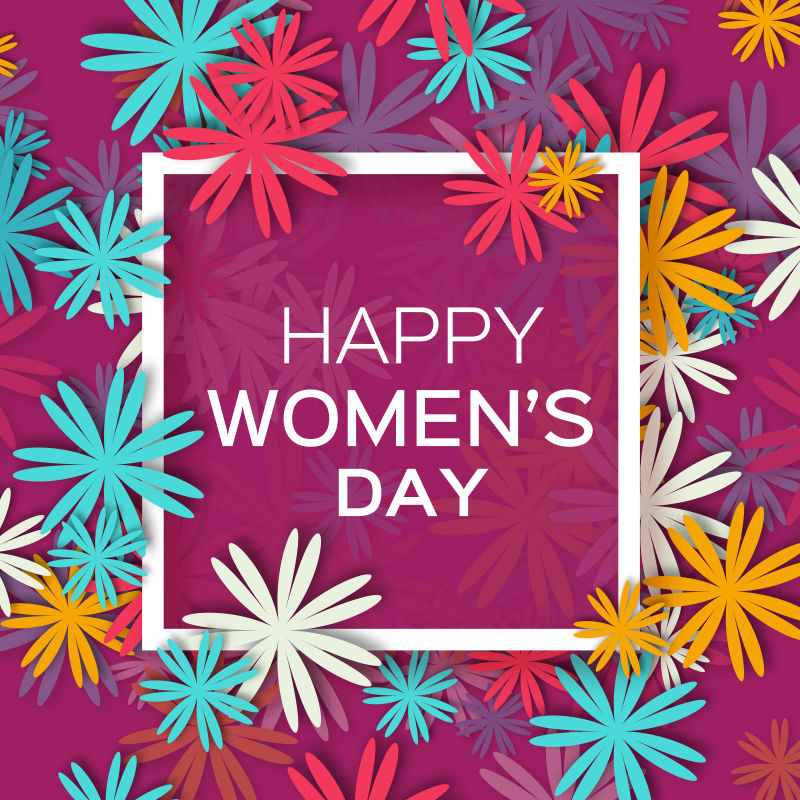 抽象矢量彩色纸艺花卉元素妇女节背景设计