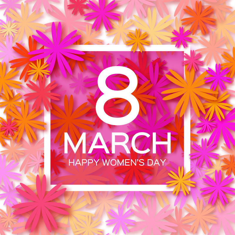 抽象矢量纸艺花卉元素的时尚妇女节背景设计