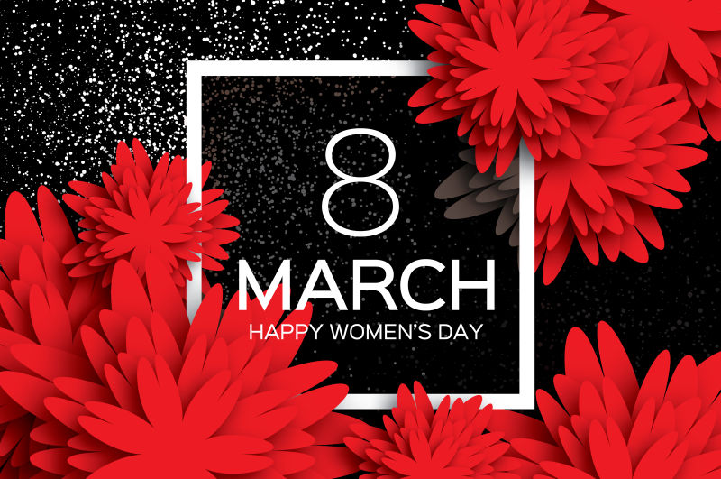 抽象矢量红色纸艺花卉元素的时尚妇女节背景设计