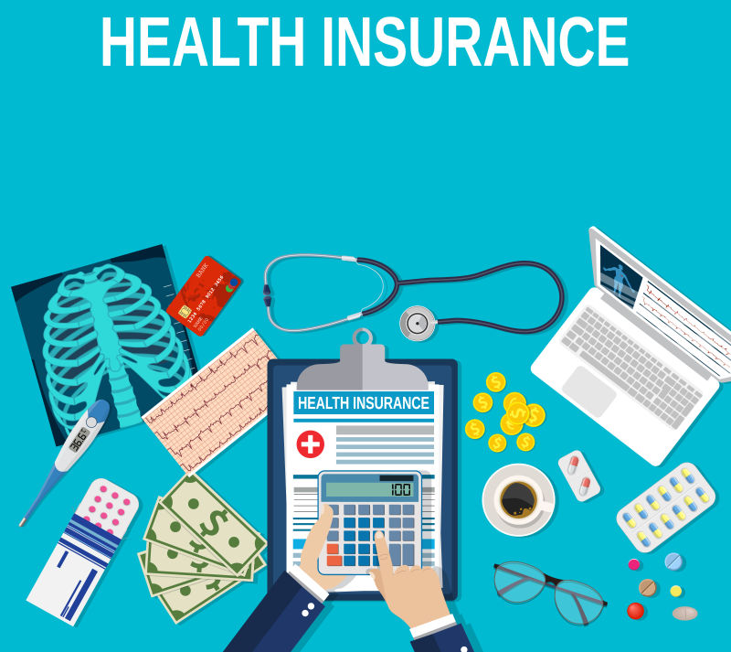 手持式计算器医疗保险概念矢量插图